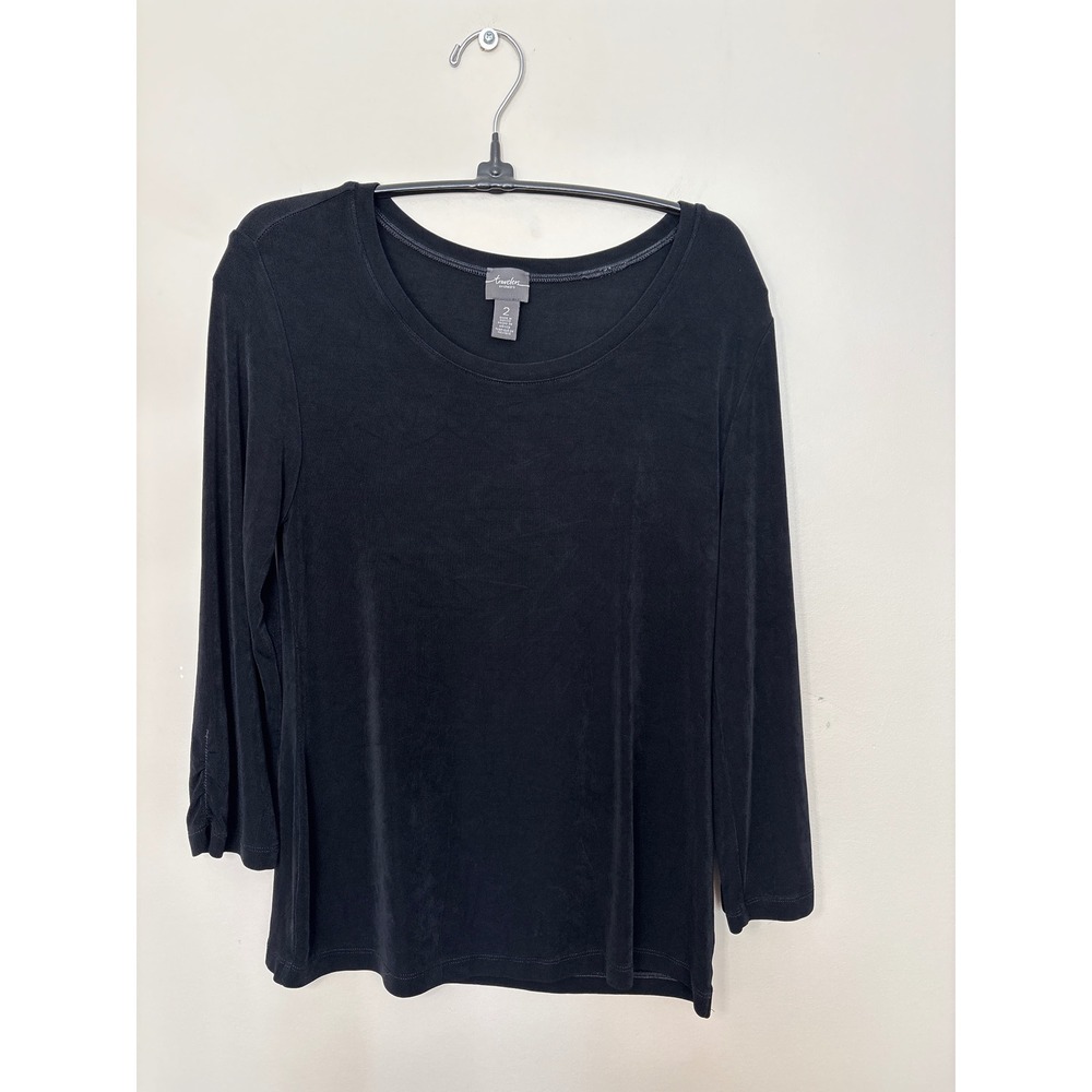 Chicos Travelers Black Scoop Neck 3/4 Sleeve Slinky Top Size 2 Large